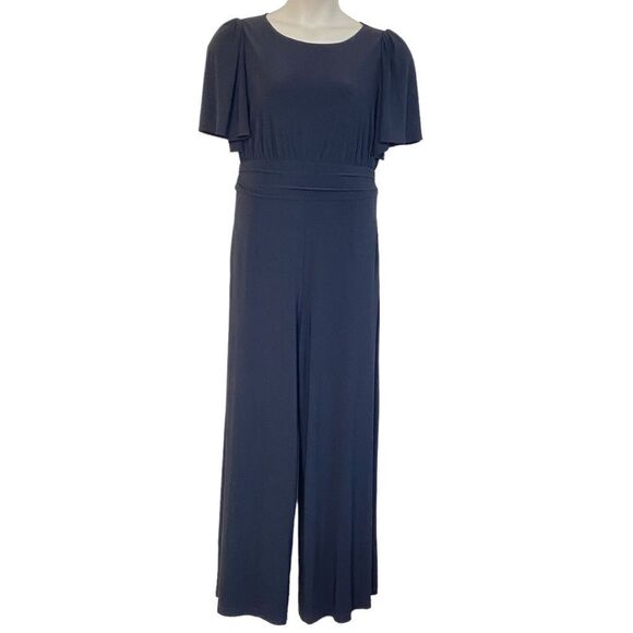 Julia Jordan Black Flutter Sleeve Stretch Jersey Wide Leg Jumpsuit Sz 12 - Picture 5 of 16